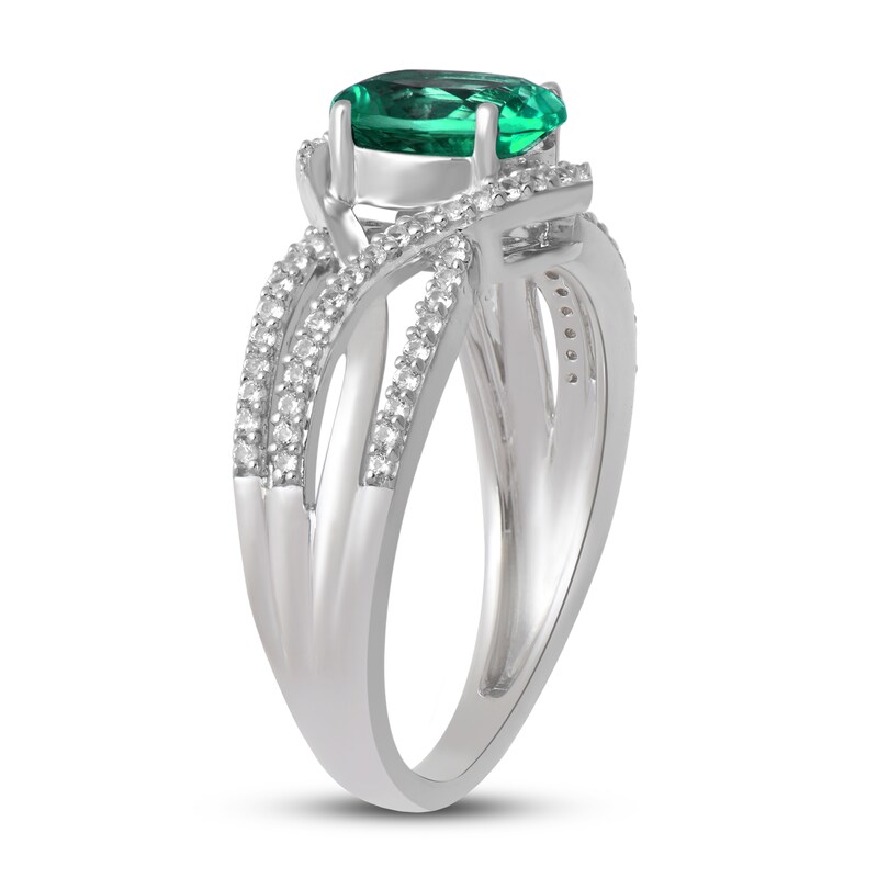Lab-Created Emerald & White Lab-Created Sapphire Ring Sterling Silver