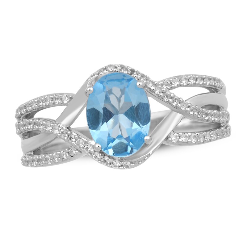Blue Topaz & White Lab-Created Sapphire Ring Sterling Silver