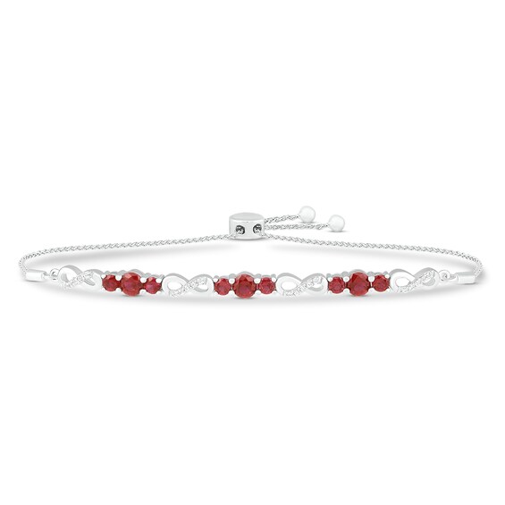 Garnet & White Lab-Created Sapphire Infinity Bolo Bracelet Sterling Silver
