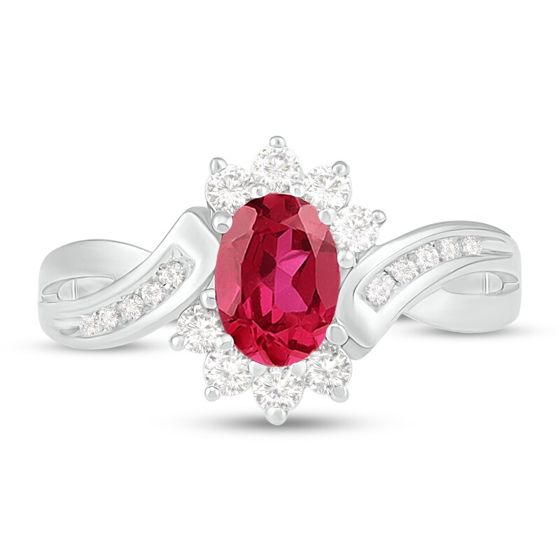 Lab-Created Ruby & White Lab-Created Sapphire Ring Sterling Silver