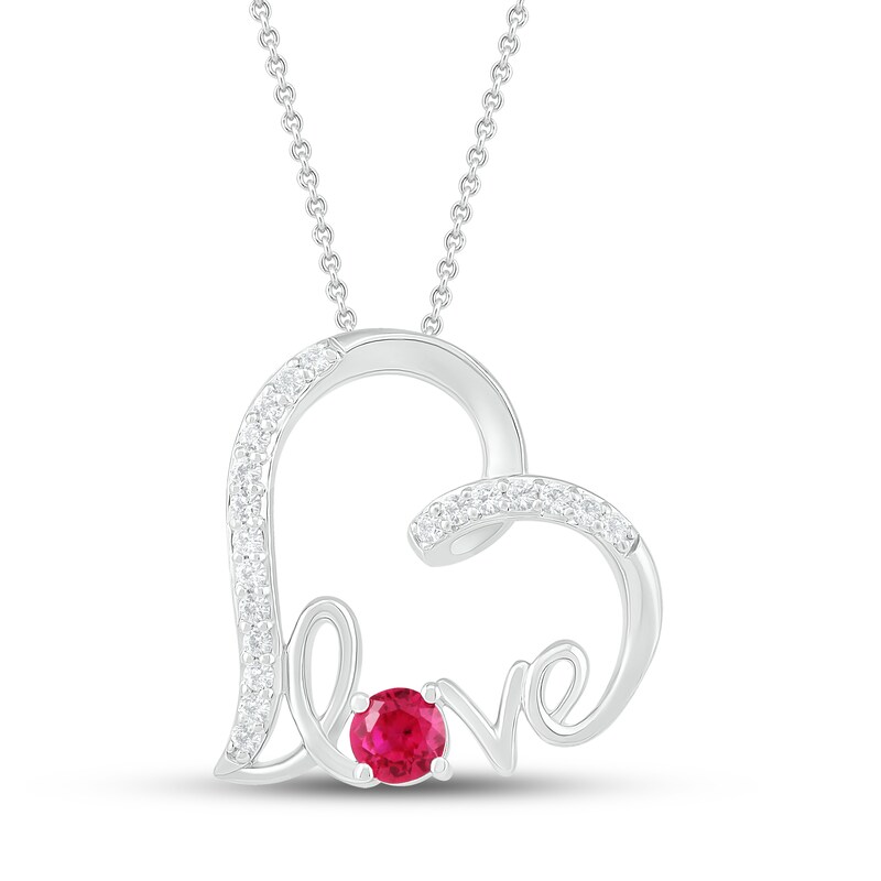 Main Image 1 of Lab-Created Ruby & White Lab-Created Sapphire Heart Necklace Sterling Silver 18"