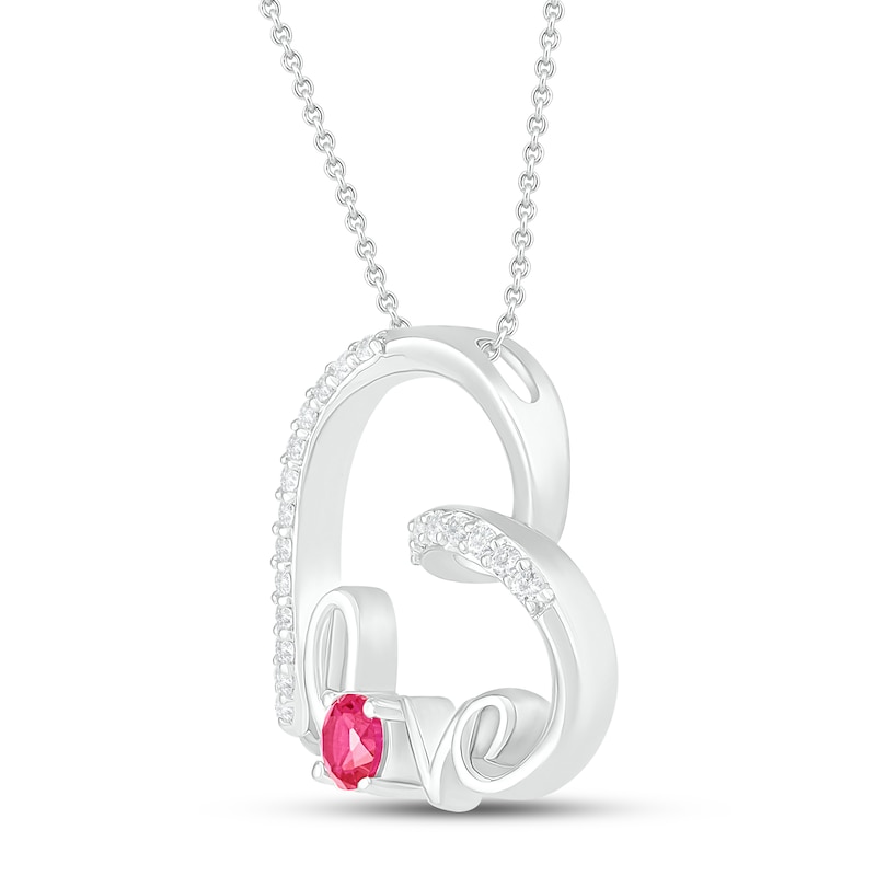 Main Image 2 of Lab-Created Ruby & White Lab-Created Sapphire Heart Necklace Sterling Silver 18"