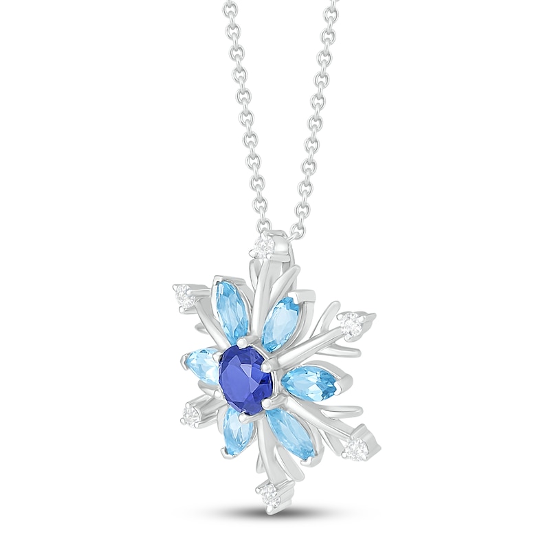 Main Image 2 of Blue Topaz/ Blue & White Lab-Created Sapphire Snowflake Necklace Sterling Silver 18"