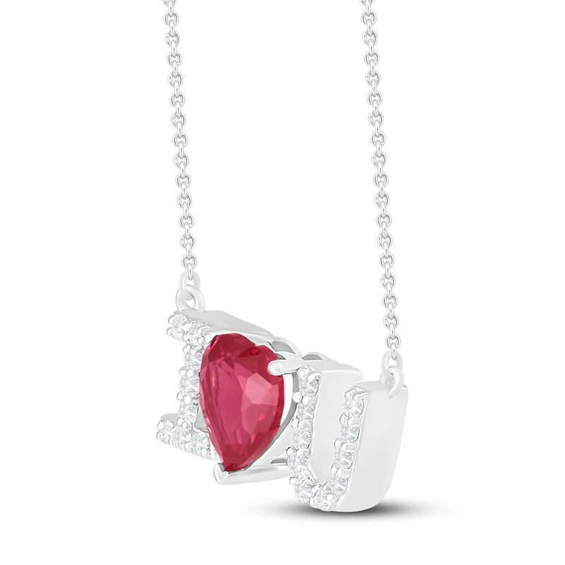 Main Image 2 of Lab-Created Ruby & White Lab-Created Sapphire I <3 U Necklace Sterling Silver 18"