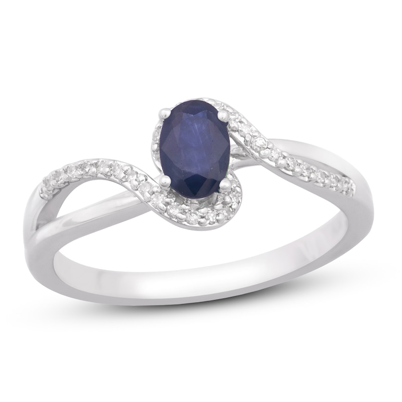 Blue Sapphire Ring 1/15 ct tw Diamonds 10K White Gold