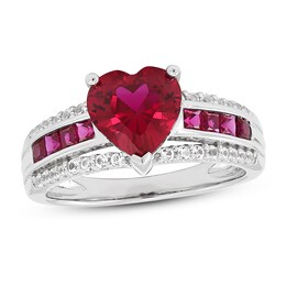 Lab-Created Ruby & White Lab-Created Sapphire Heart Ring Sterling Silver