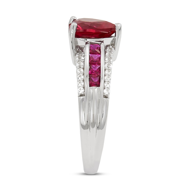 Lab-Created Ruby & White Lab-Created Sapphire Heart Ring Sterling Silver