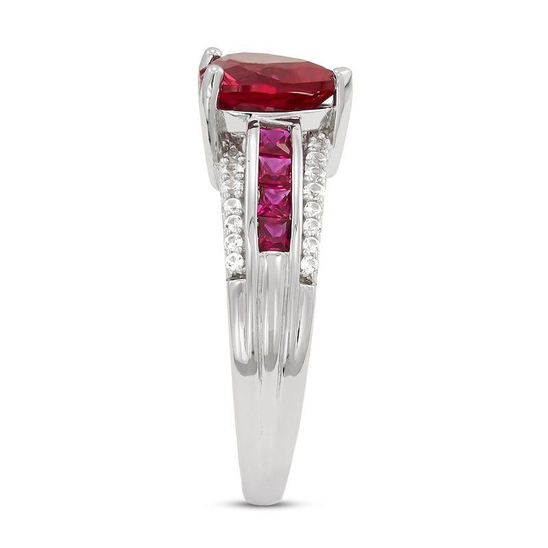 Main Image 2 of Lab-Created Ruby & White Lab-Created Sapphire Heart Ring Sterling Silver