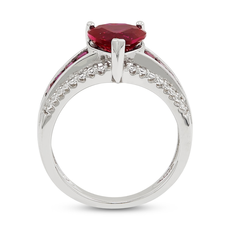Main Image 3 of Lab-Created Ruby & White Lab-Created Sapphire Heart Ring Sterling Silver