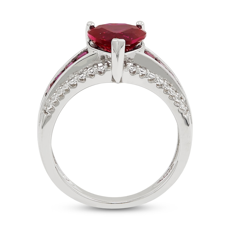 Lab-Created Ruby & White Lab-Created Sapphire Heart Ring Sterling Silver