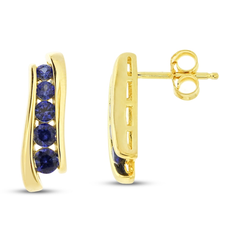 Blue Lab-Created Sapphire Earrings Sterling Silver & 14K Yellow Gold Plating