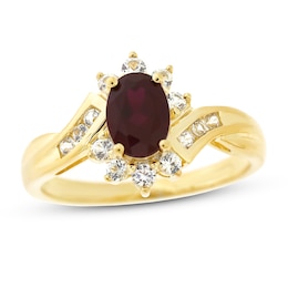 Lab-Created Ruby & White Lab-Created Sapphire Ring Sterling Silver/14K Yellow Gold Plating