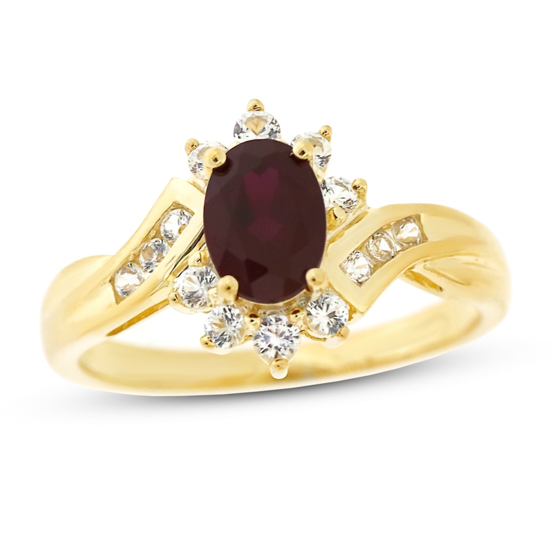Main Image 1 of Lab-Created Ruby & White Lab-Created Sapphire Ring Sterling Silver/14K Yellow Gold Plating