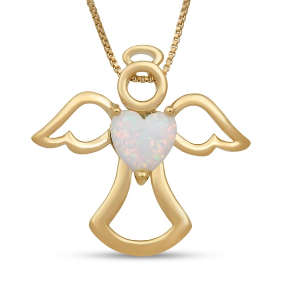 Lab-Created Opal Angel Necklace Sterling Silver/18K Yellow Gold Plated 18"
