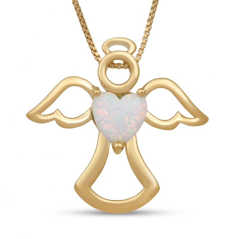 Lab-Created Opal Angel Necklace Sterling Silver/18K Yellow Gold Plated 18"