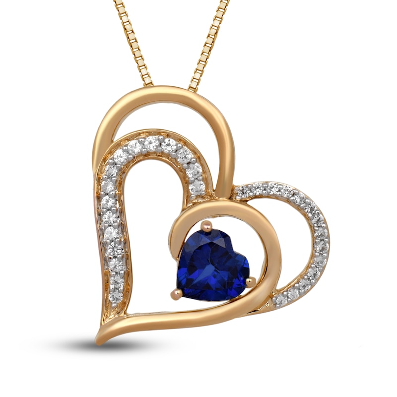 Blue/White Lab-Created Sapphire Heart Necklace Sterling Silver/18K Gold Plated 18"