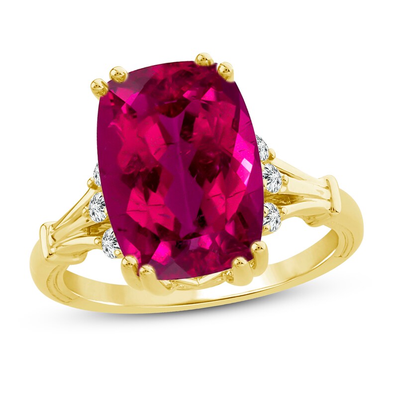 Rubellite Ring 1/8 ct tw Diamonds 14K Yellow Gold