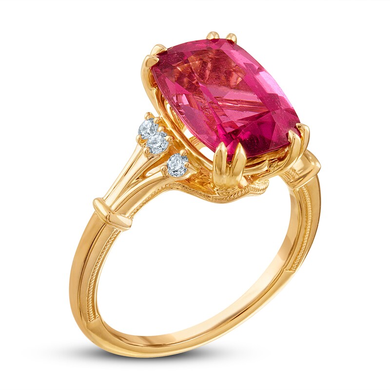Rubellite Ring 1/8 ct tw Diamonds 14K Yellow Gold