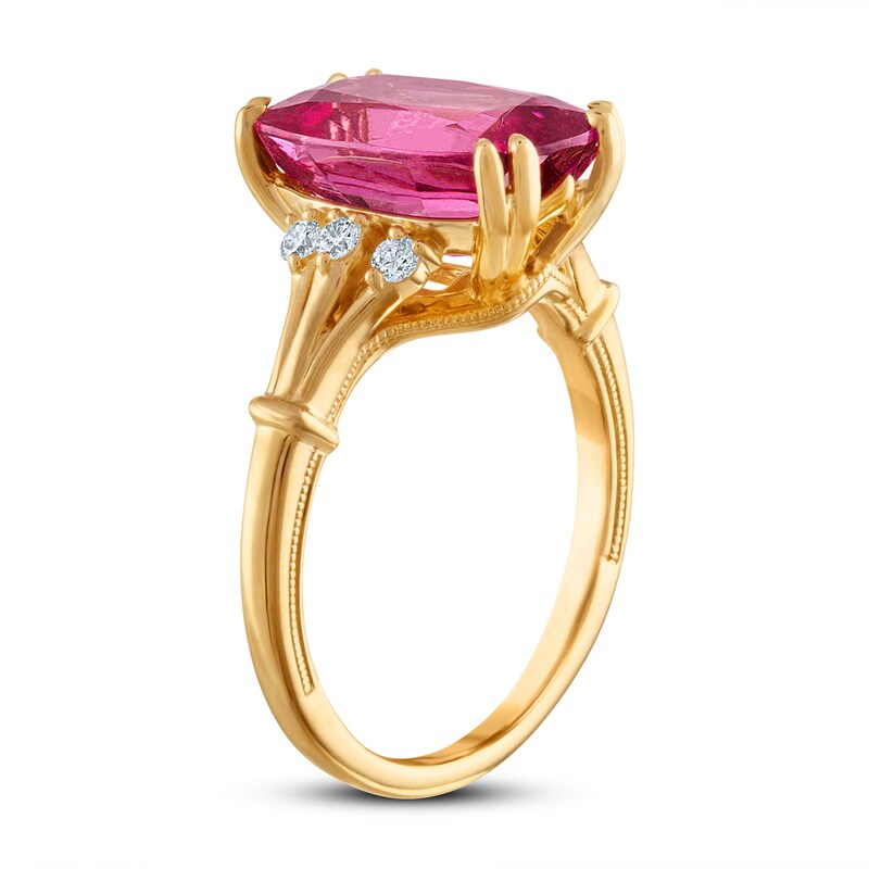 Rubellite Ring 1/8 ct tw Diamonds 14K Yellow Gold