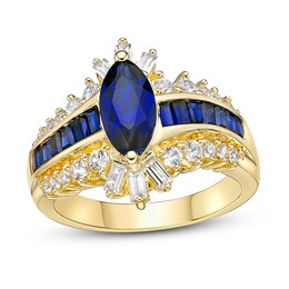 Blue & White Lab-Created Sapphire Ring Sterling Silver/14K Yellow Gold Plating