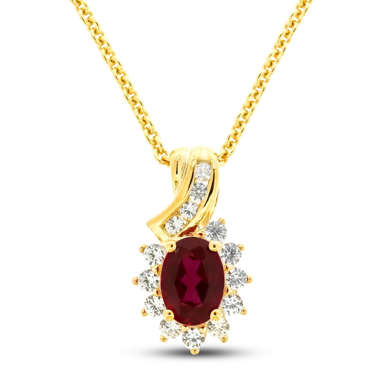 Lab-Created Ruby & White Lab-Created Sapphire Necklace Sterling Silver/14K Yellow Gold Plating 18"