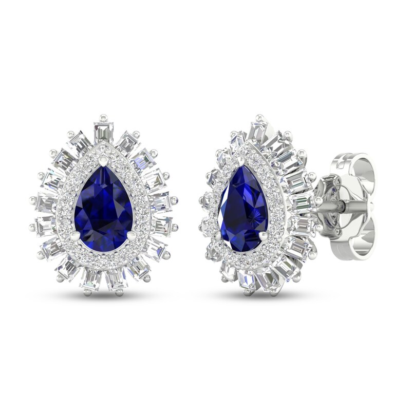Blue & White Lab-Created Sapphire Earrings Sterling Silver