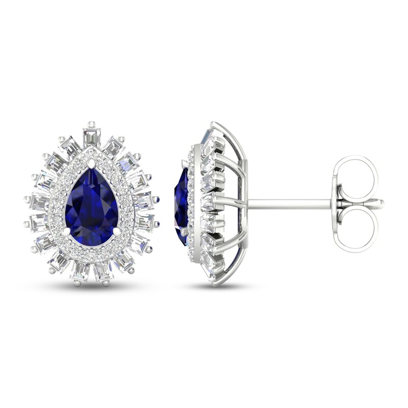 Blue & White Lab-Created Sapphire Earrings Sterling Silver