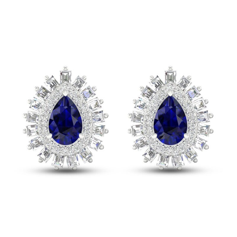 Blue & White Lab-Created Sapphire Earrings Sterling Silver