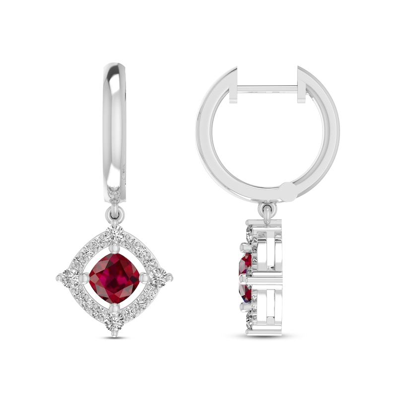 Lab-Created Ruby & White Lab-Created Sapphire Earrings Sterling Silver