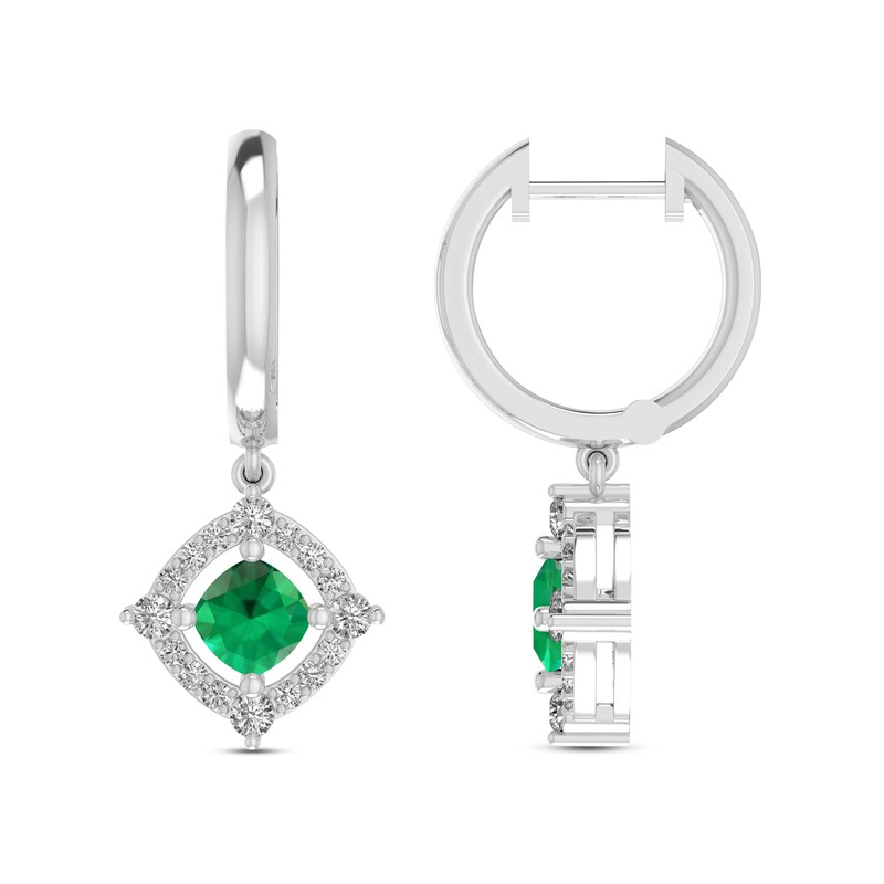 Lab-Created Emerald & White Lab-Created Sapphire Earrings Sterling Silver