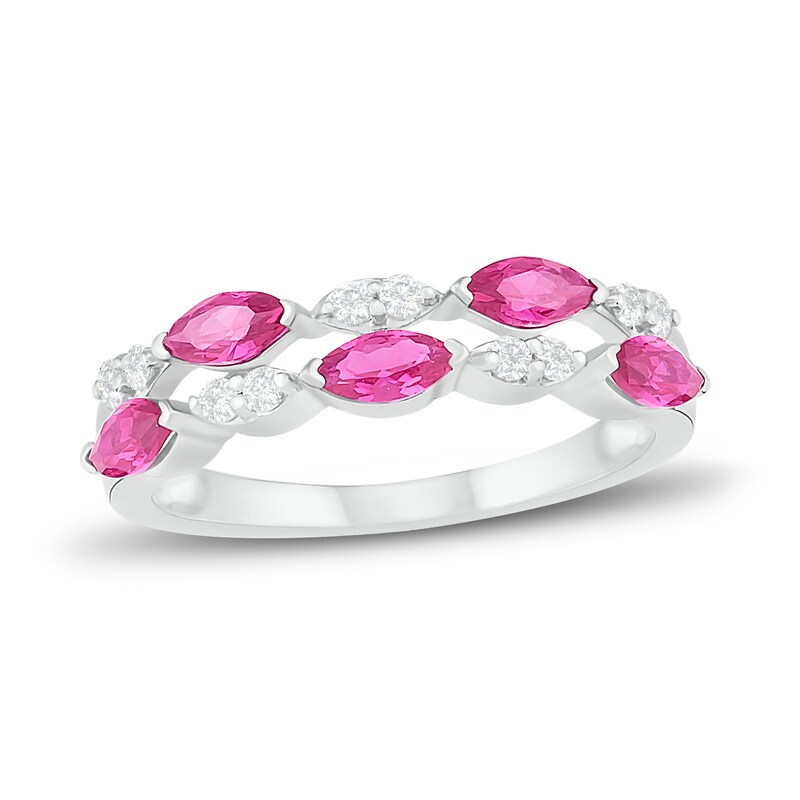 Pink & White Lab-Created Sapphire Stacking Ring Sterling Silver