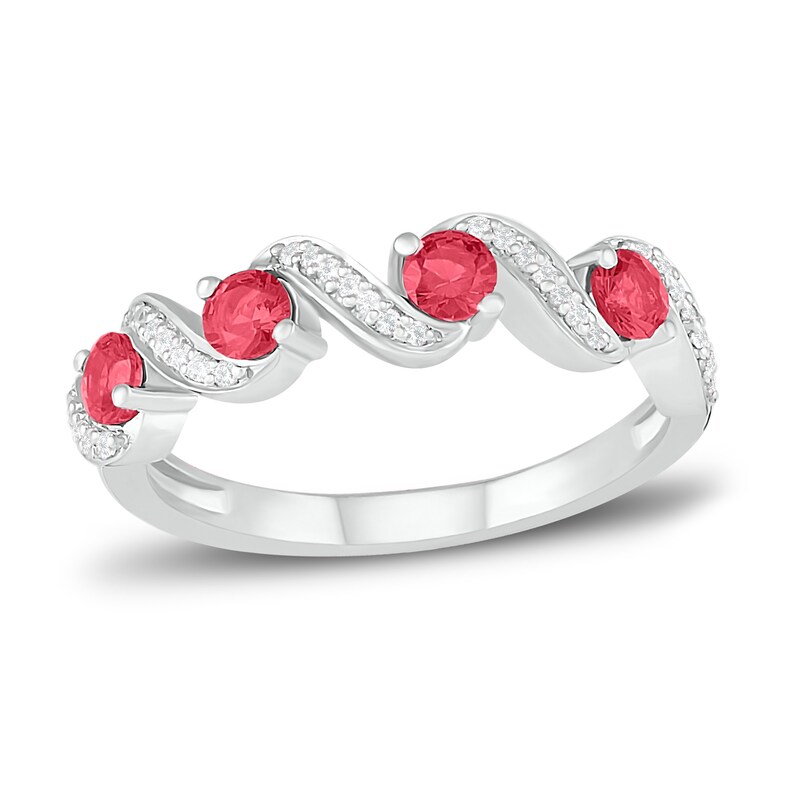 Lab-Created Ruby & Diamond Stacking Ring 1/10 ct tw Sterling Silver