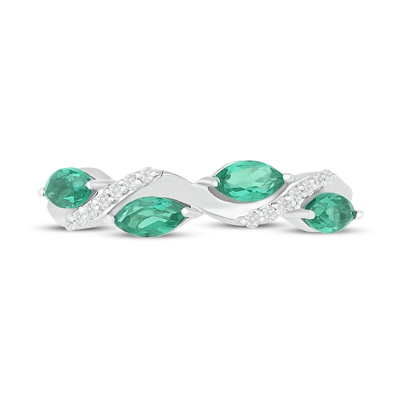 Lab-Created Emerald & White Lab-Created Sapphire Stacking Ring Sterling Silver