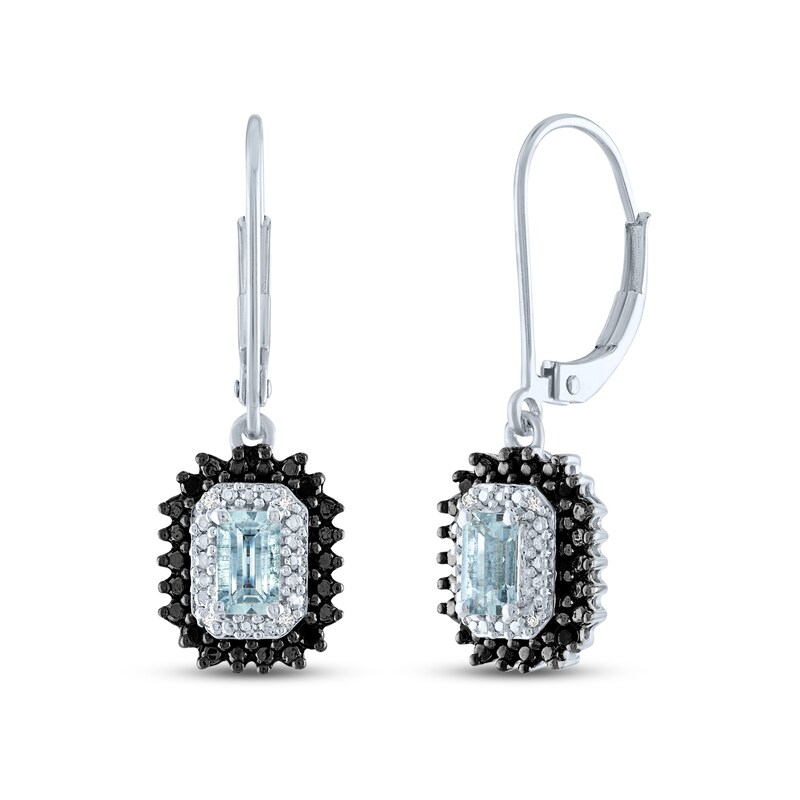 Aquamarine Earrings 1/10 ct tw Diamonds Sterling Silver