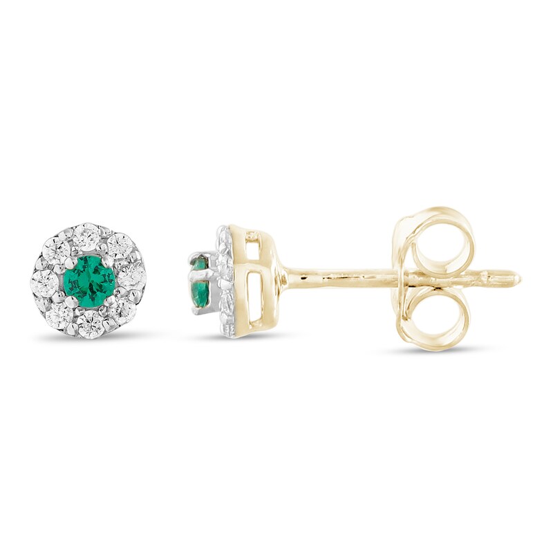Lab-Created Emerald & Diamond Earrings 1/10 ct tw 10K Yellow Gold
