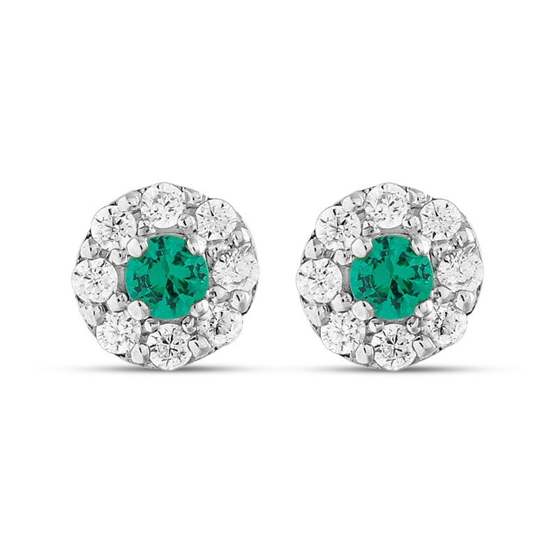 Lab-Created Emerald & Diamond Earrings 1/10 ct tw 10K Yellow Gold