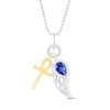 Thumbnail Image 0 of Blue/White Lab-Created Sapphire Cross & Wing Necklace Pear/Round-Cut Sterling Silver/10K Yellow Gold 18"