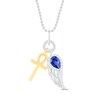 Thumbnail Image 0 of Blue/White Lab-Created Sapphire Cross & Wing Necklace Pear/Round-Cut Sterling Silver/10K Yellow Gold 18"