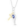 Thumbnail Image 1 of Blue/White Lab-Created Sapphire Cross & Wing Necklace Pear/Round-Cut Sterling Silver/10K Yellow Gold 18"