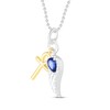 Thumbnail Image 1 of Blue/White Lab-Created Sapphire Cross & Wing Necklace Pear/Round-Cut Sterling Silver/10K Yellow Gold 18"