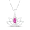 Thumbnail Image 0 of Pink/White Lab-Created Sapphire Lotus Flower Necklace Marquise/Round-Cut Sterling Silver 18"