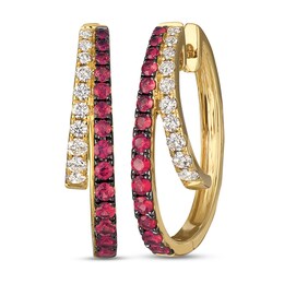 Le Vian Ruby Hoop Earrings 5/8 ct tw Diamonds 14K Honey Gold