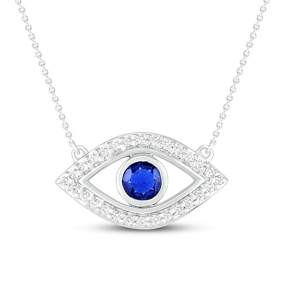 Blue & White Lab-Created Sapphire Evil Eye Necklace Sterling Silver 18"