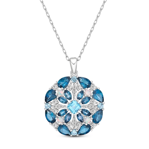 Blue Topaz/Lab-Created Opal/White Lab-Created Sapphire Necklace Sterling Silver 18