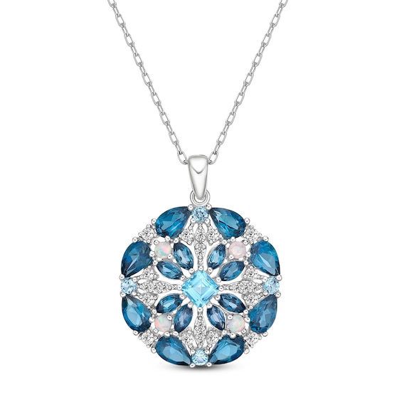 Blue Topaz/Lab-Created Opal/White Lab-Created Sapphire Necklace Sterling Silver 18"