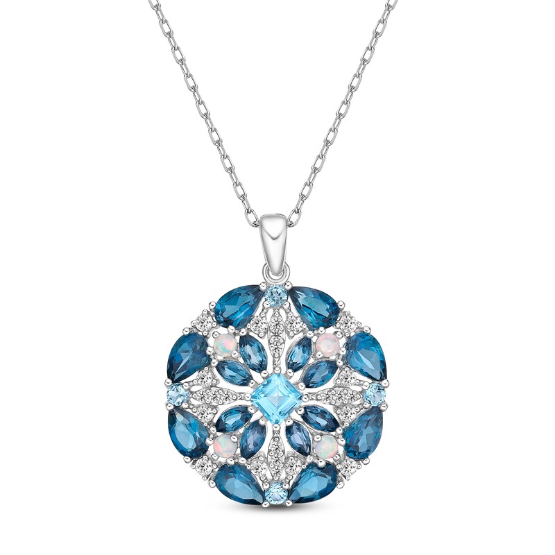 Main Image 1 of Blue Topaz/Lab-Created Opal/White Lab-Created Sapphire Necklace Sterling Silver 18"