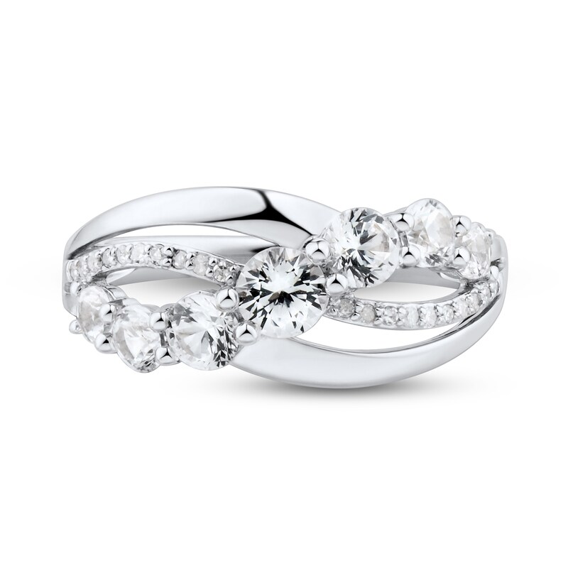 White Lab-Created Sapphire Wave Ring Sterling Silver