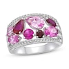 Vibrant Shades Lab-Created Ruby, Pink & White Lab-Created Sapphire Ring Sterling Silver