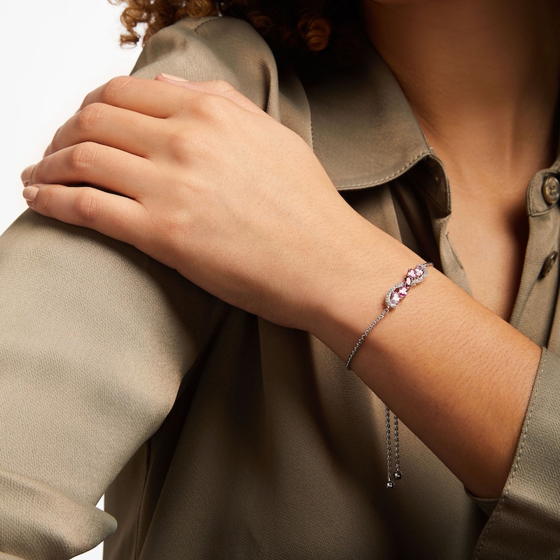 Main Image 2 of Vibrant Shades Lab-Created Ruby, Pink & White Lab-Created Sapphire Bolo Bracelet Sterling Silver