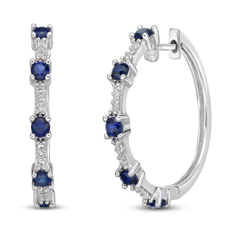 Main Image 1 of Blue & White Lab-Created Sapphire Hoop Earrings Sterling Silver